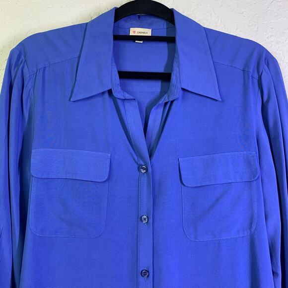 CREMIEUX Women's Blue Tie Front Long‎ Sleeve Button Down Blouse Size Medium - Picture 4 of 15
